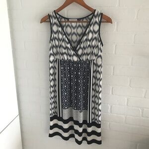 London Times Mini Dress navy Ivory Coastal Native V neck Sz 4